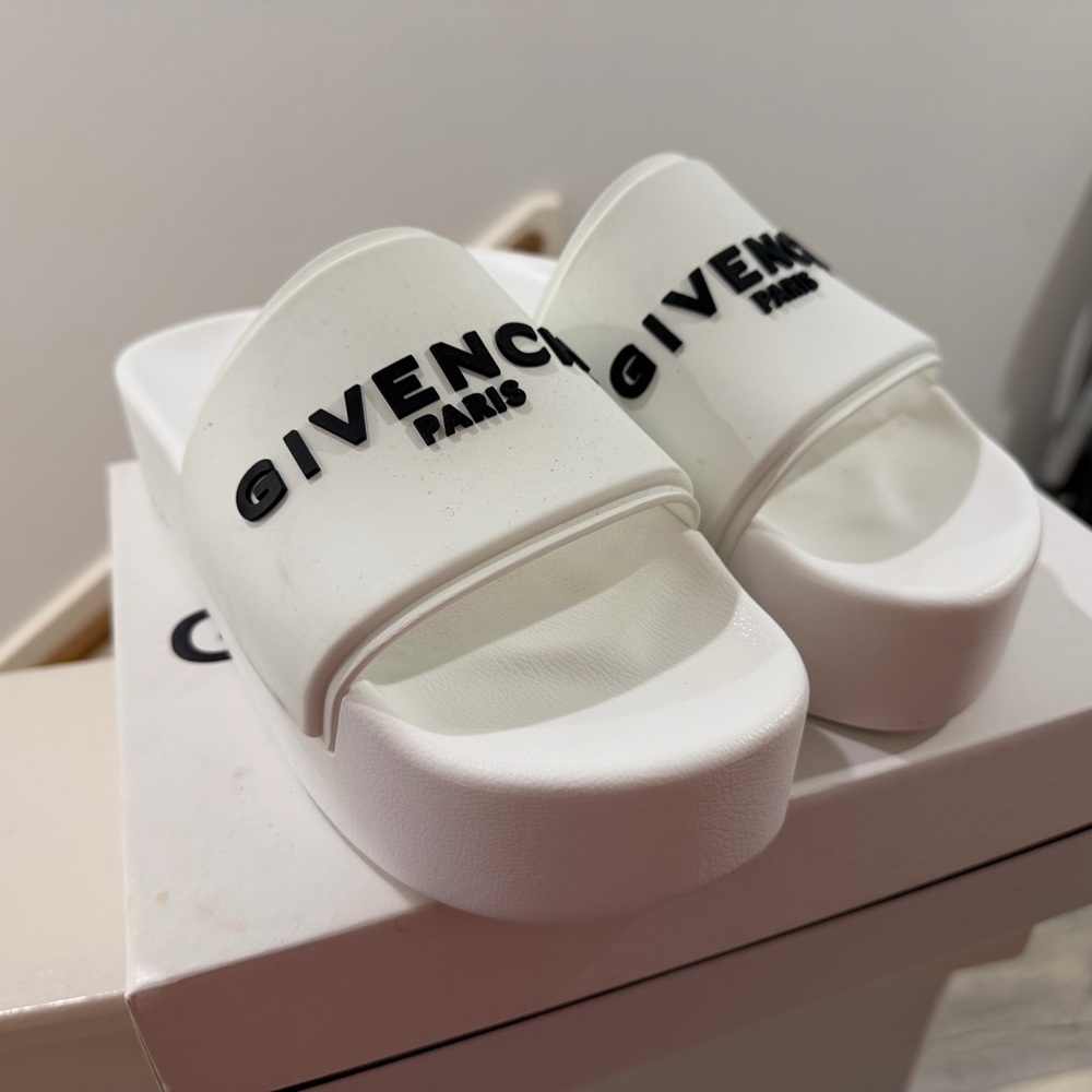 Givenchy White Logo Slide Sandals